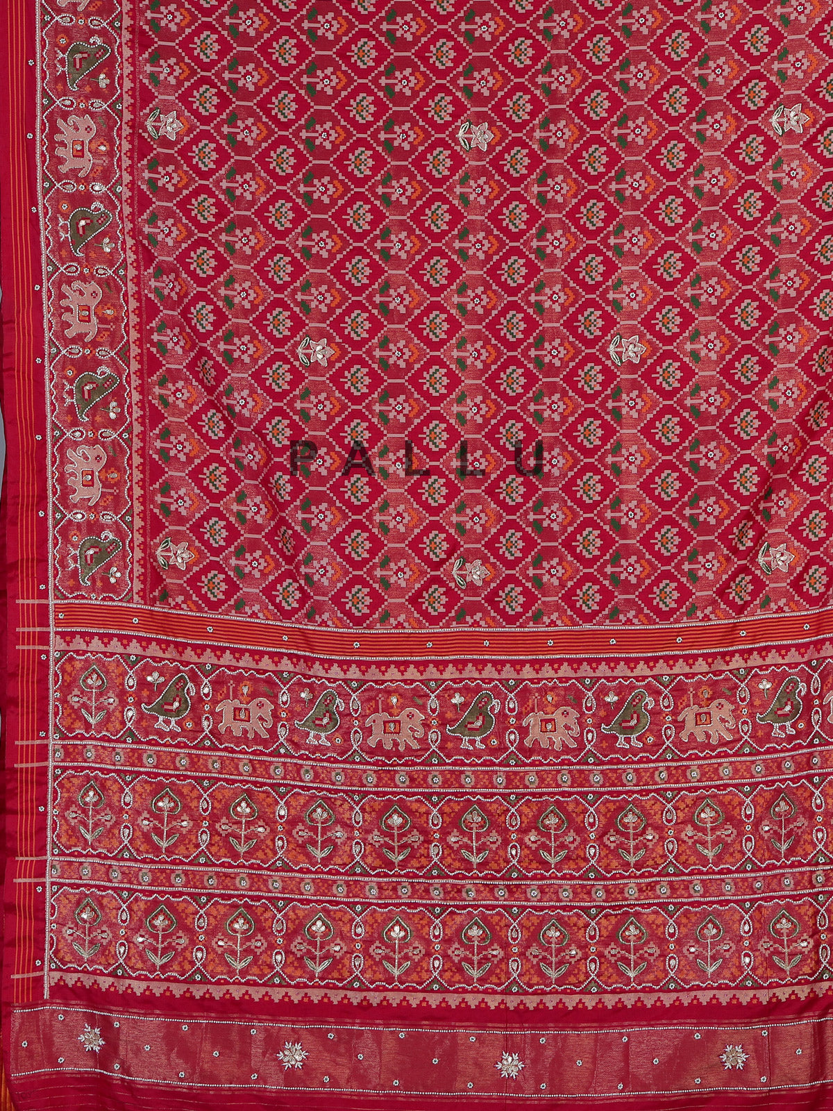 Red art patola silk saree with bird motifs elegance