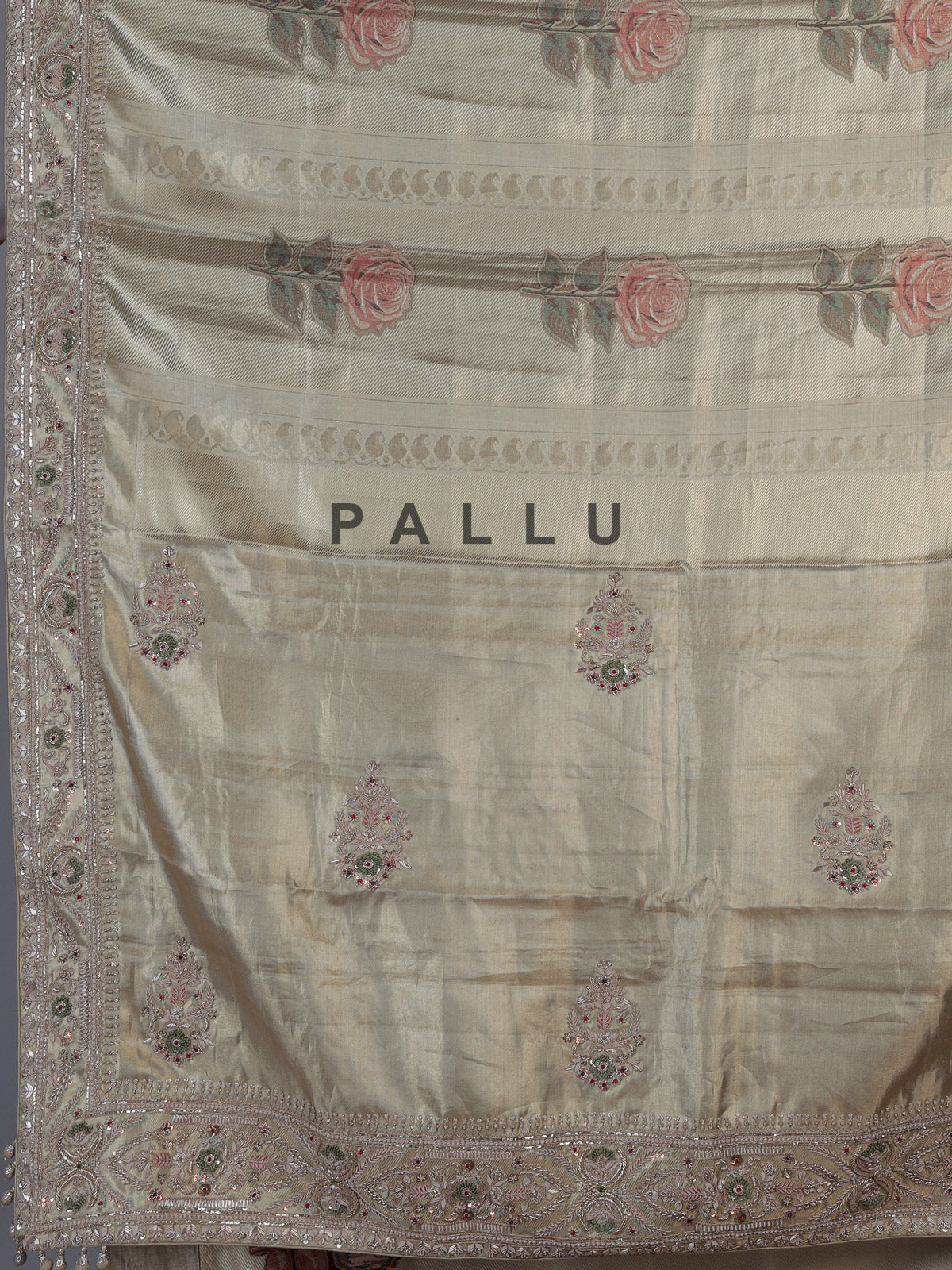 Chikoo beige tissue silk floral saree