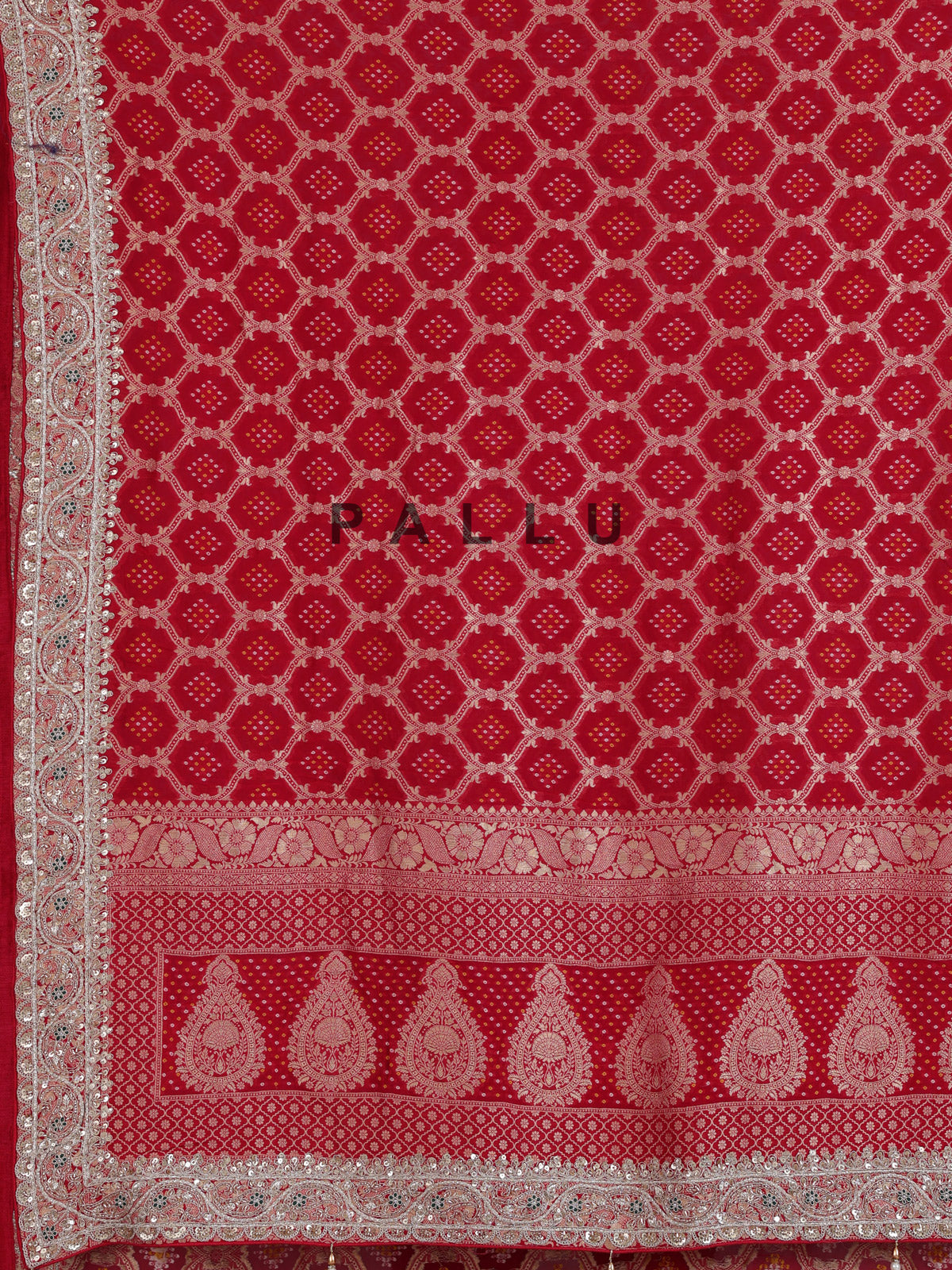 Rani pink bandhani semi georgette saree with tassel pallu elegance