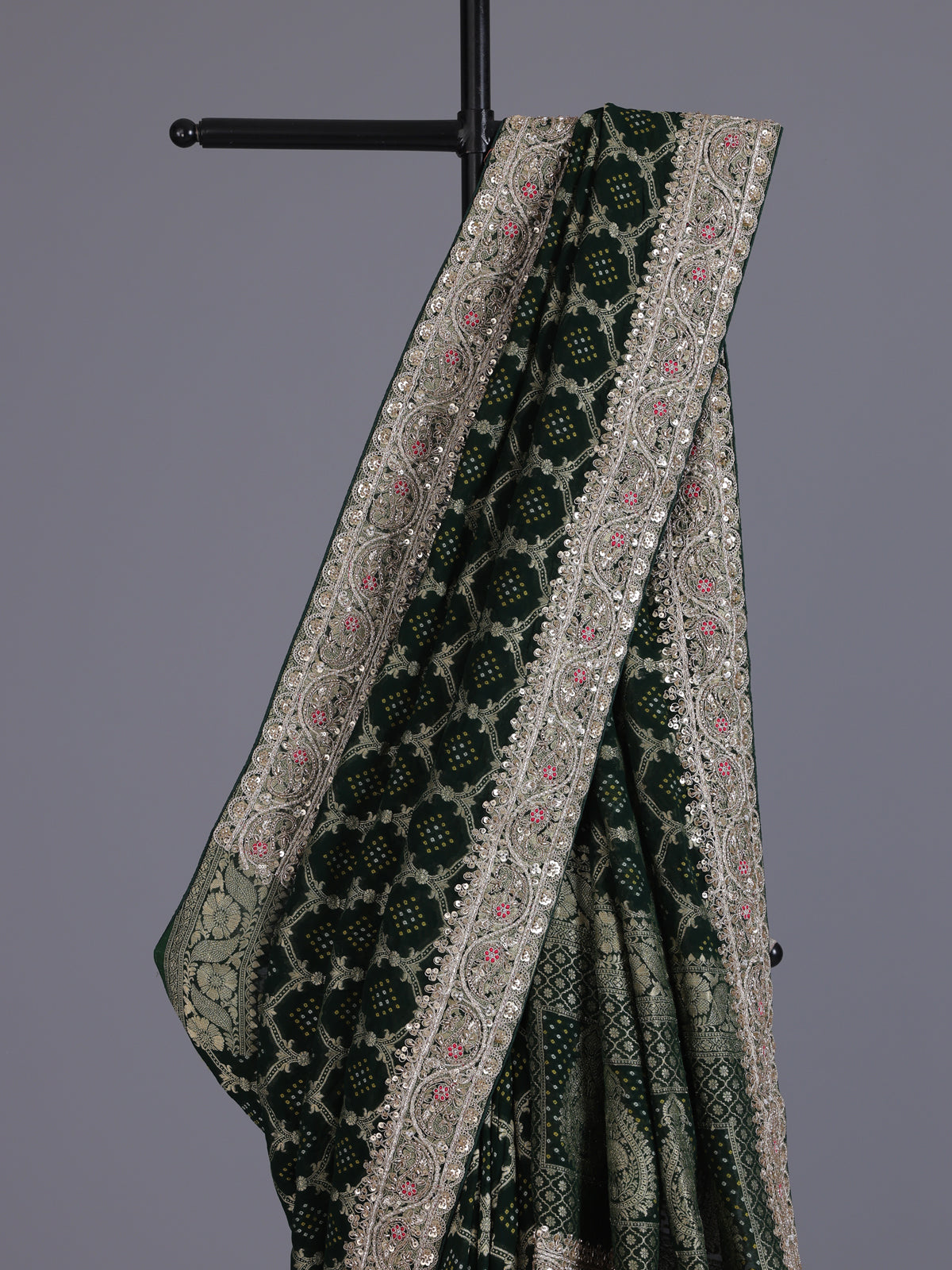 Green bandhani semi georgette saree with tassel pallu elegance
