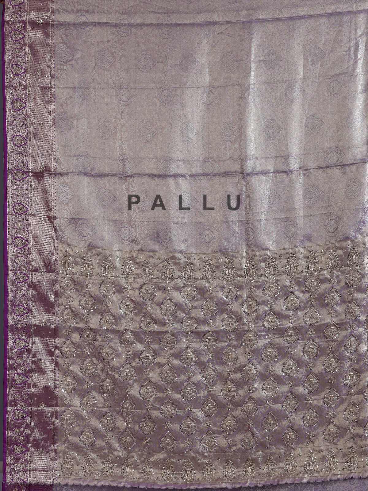 Pastel lilac purple kanjivaram tissue silk saree with zari elegance