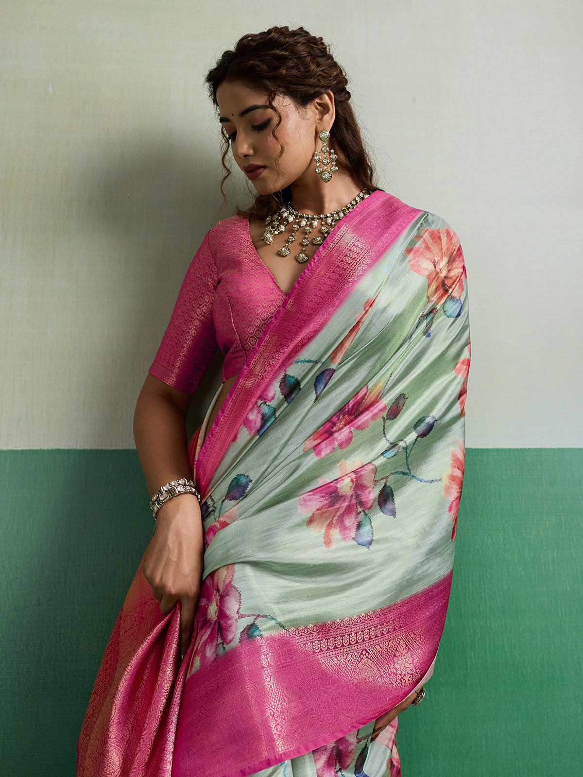 Pista green premium festive tissue silk saree