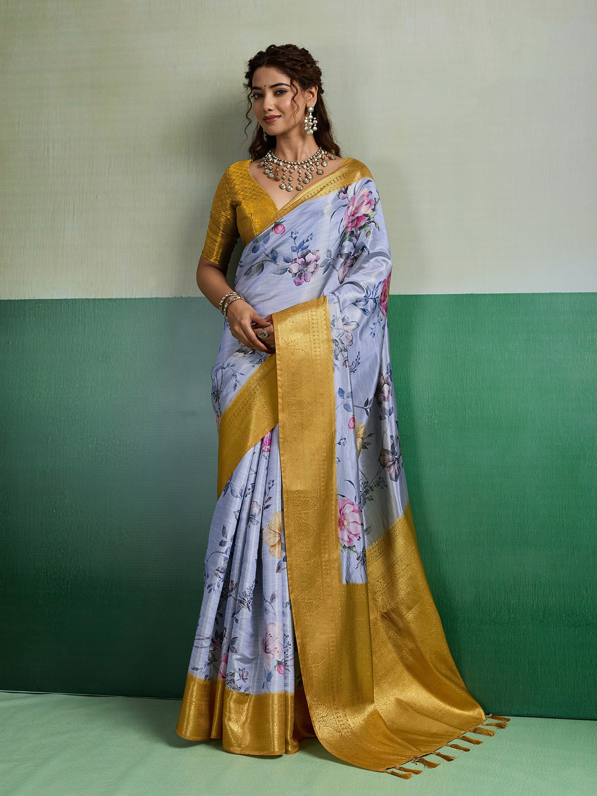Light blue heritage weave tissue silk saree