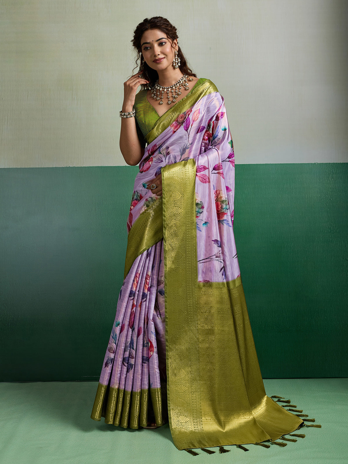 Lavender botanical grace kanjivaram tissue silk saree