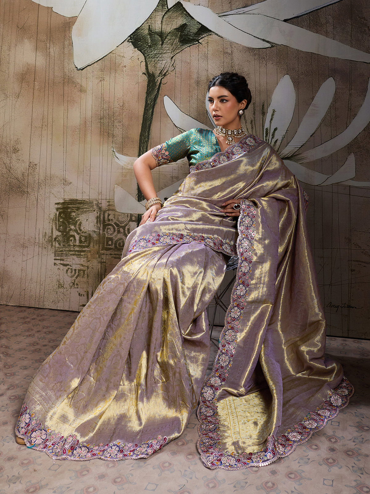 Silver opulent festive banarasi silk saree