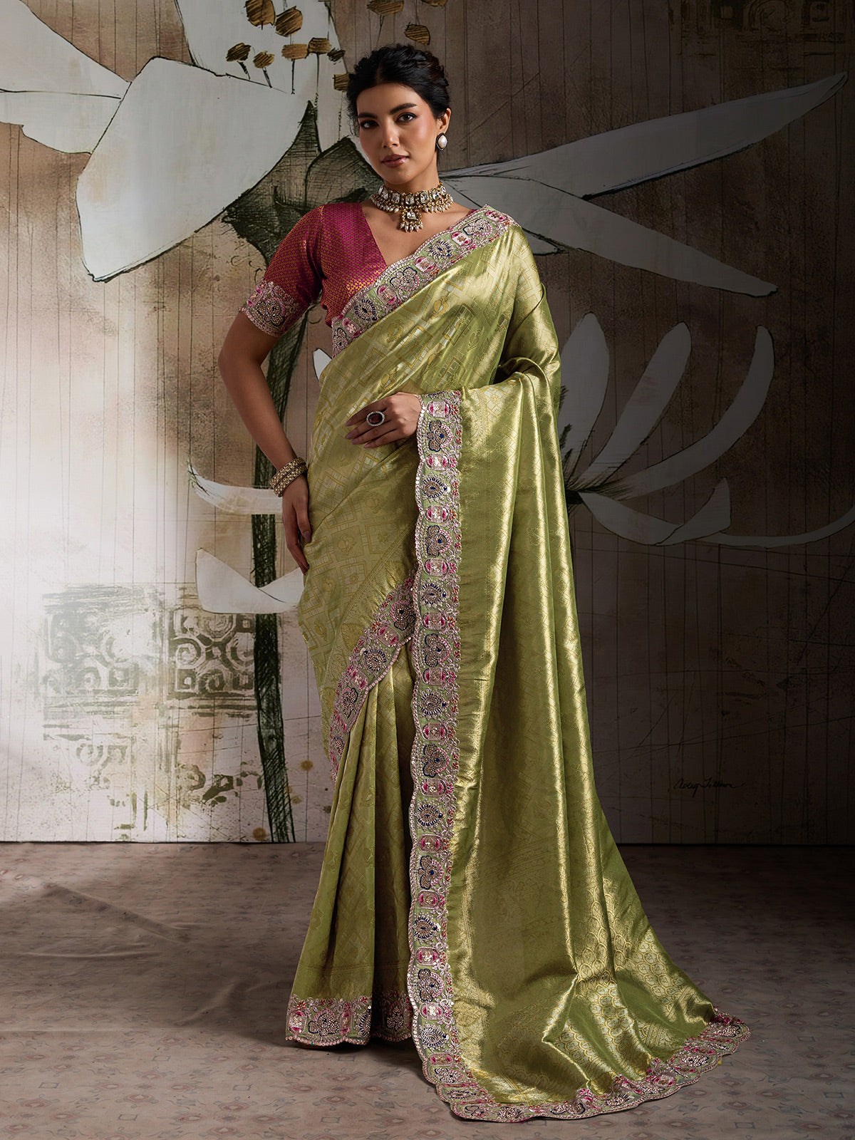 Green heritage banarasi jacquard wedding saree