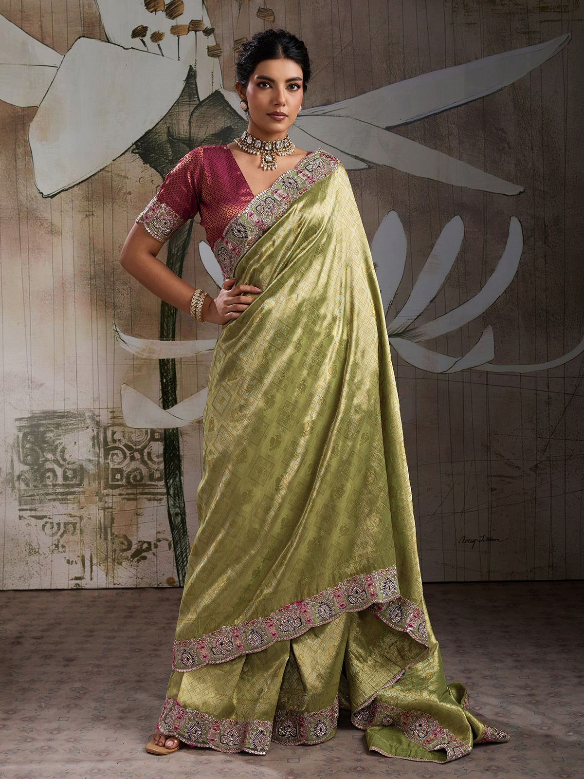 Green heritage banarasi jacquard wedding saree
