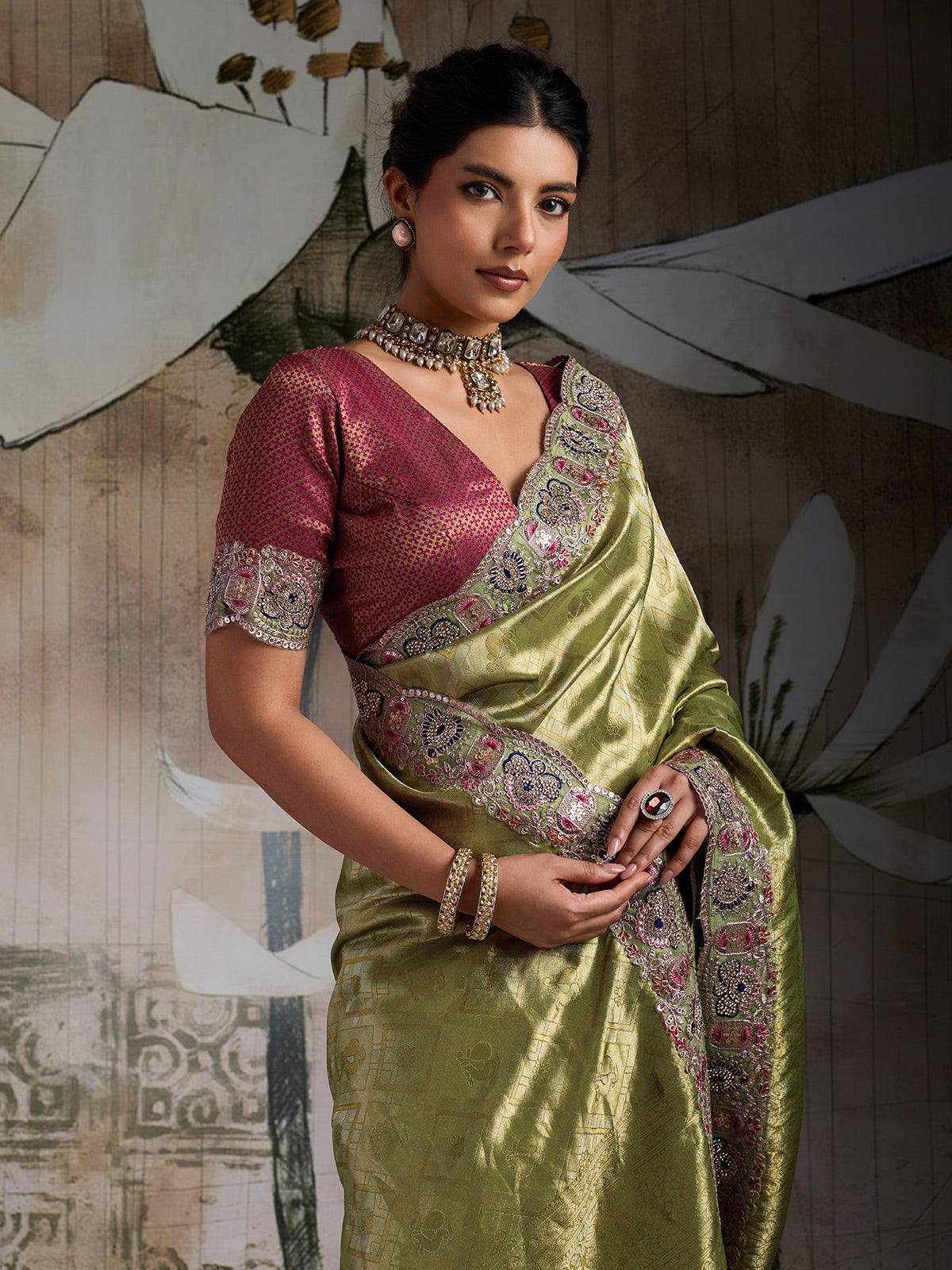 Green heritage banarasi jacquard wedding saree
