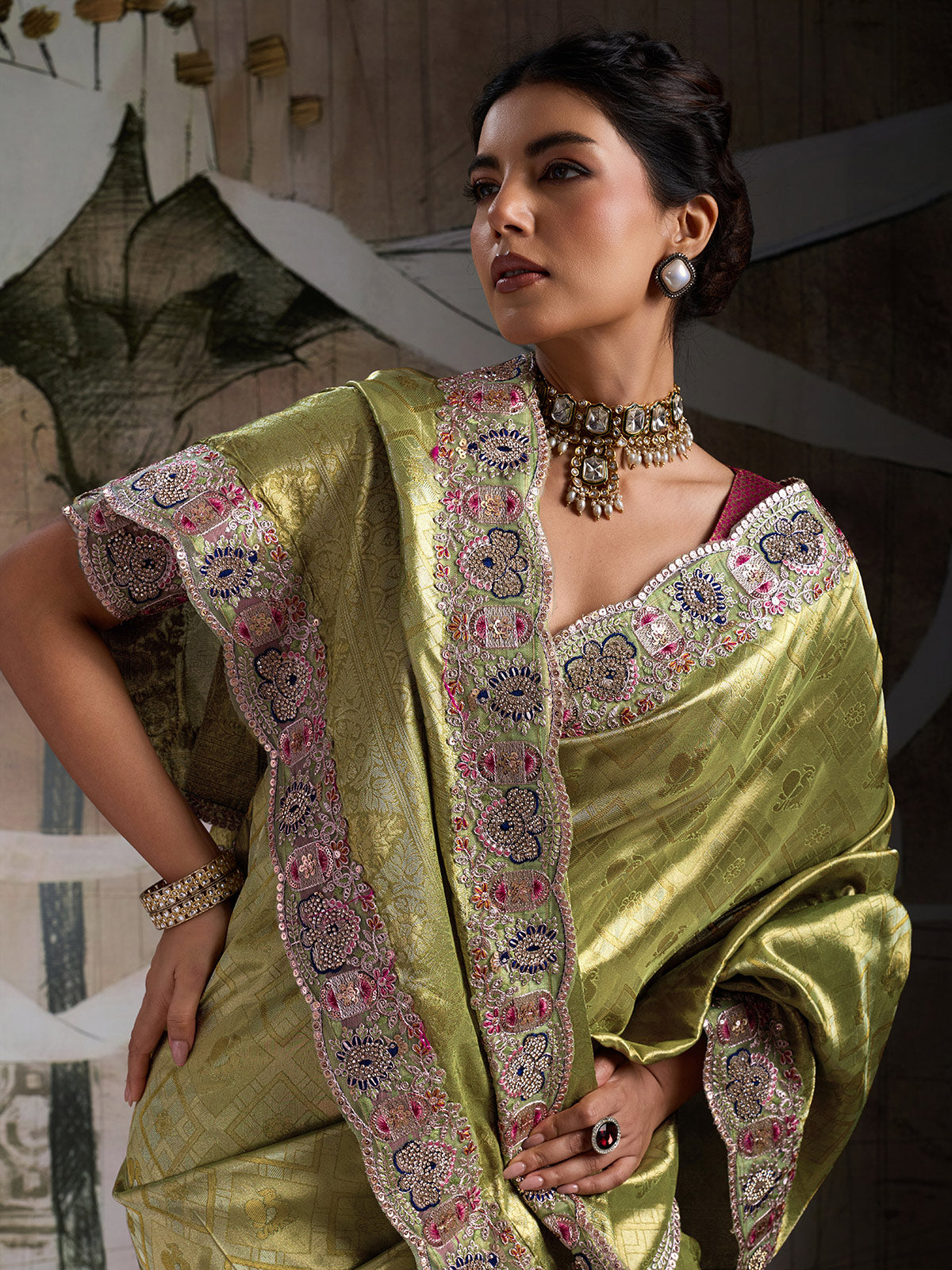 Green heritage banarasi jacquard wedding saree