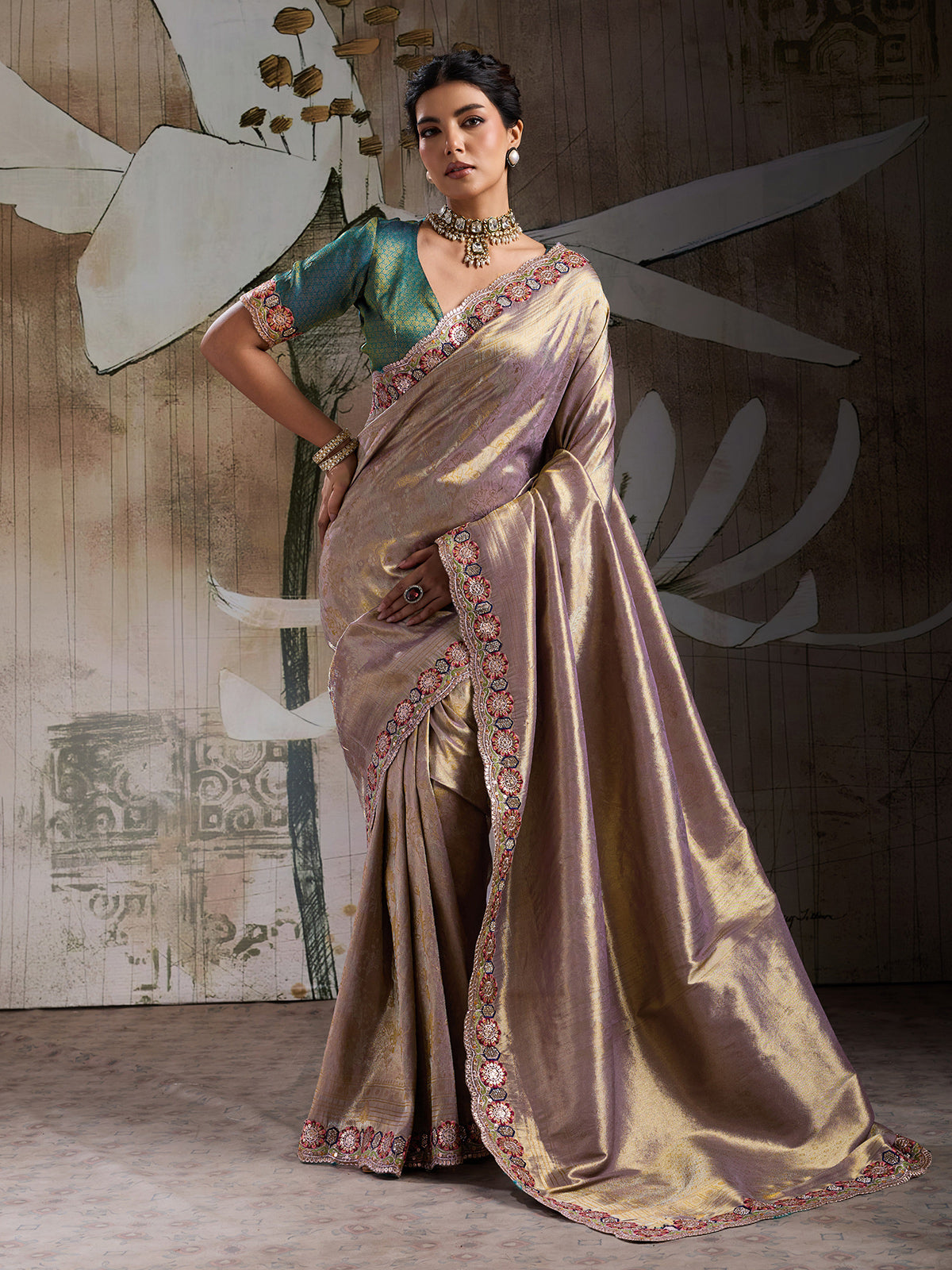 Beige royal jacquard weave festive silk saree