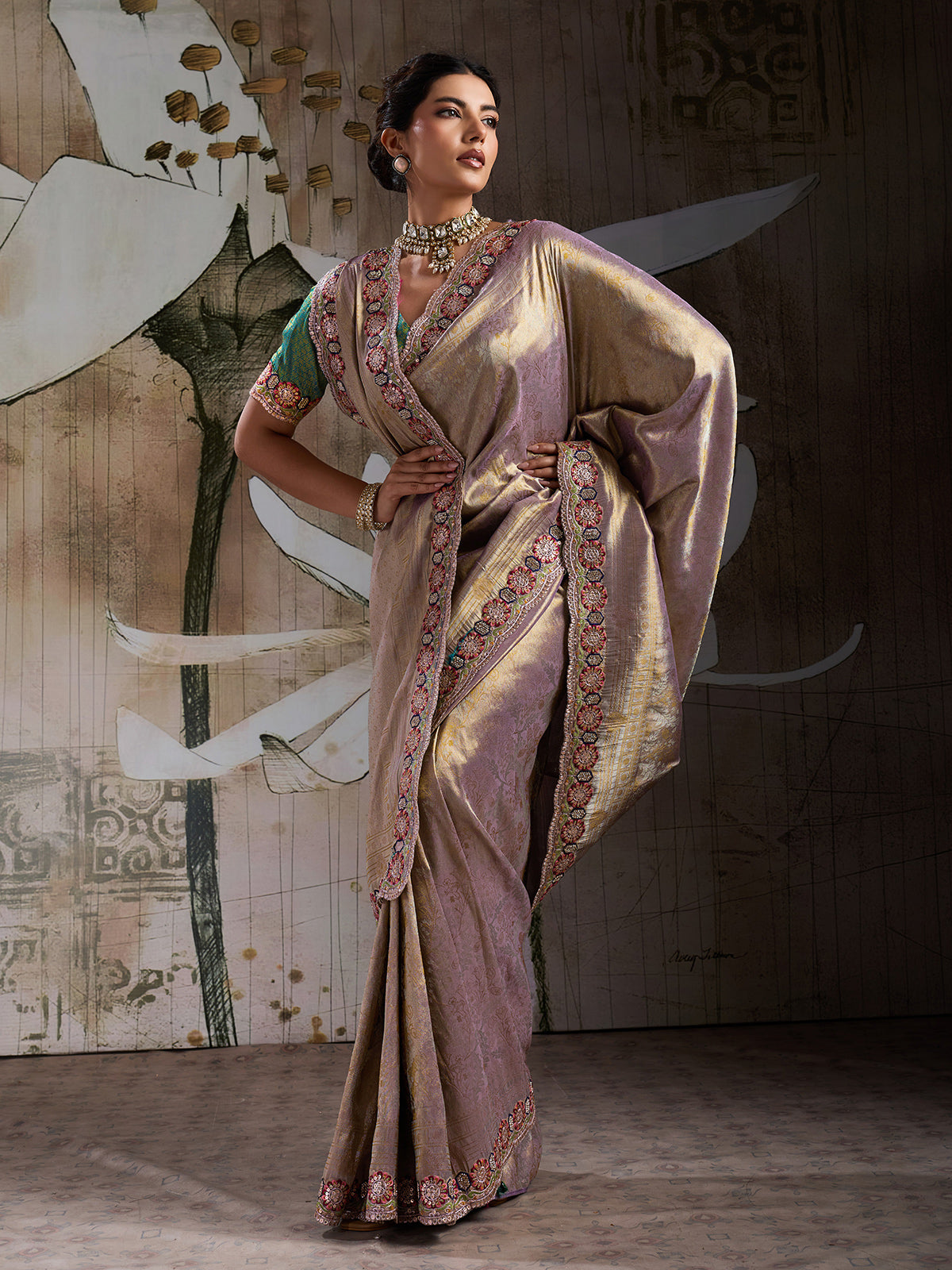 Beige royal jacquard weave festive silk saree