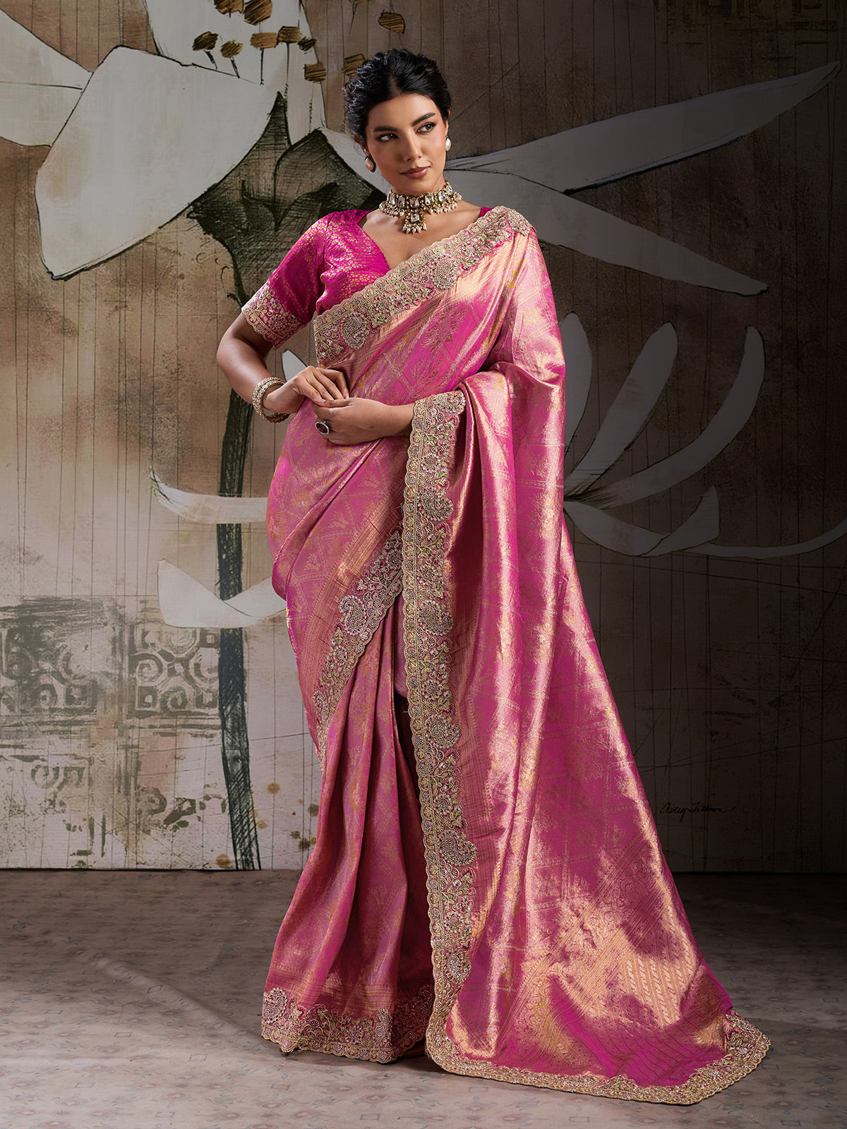 Pink regal banarasi jacquard silk party saree