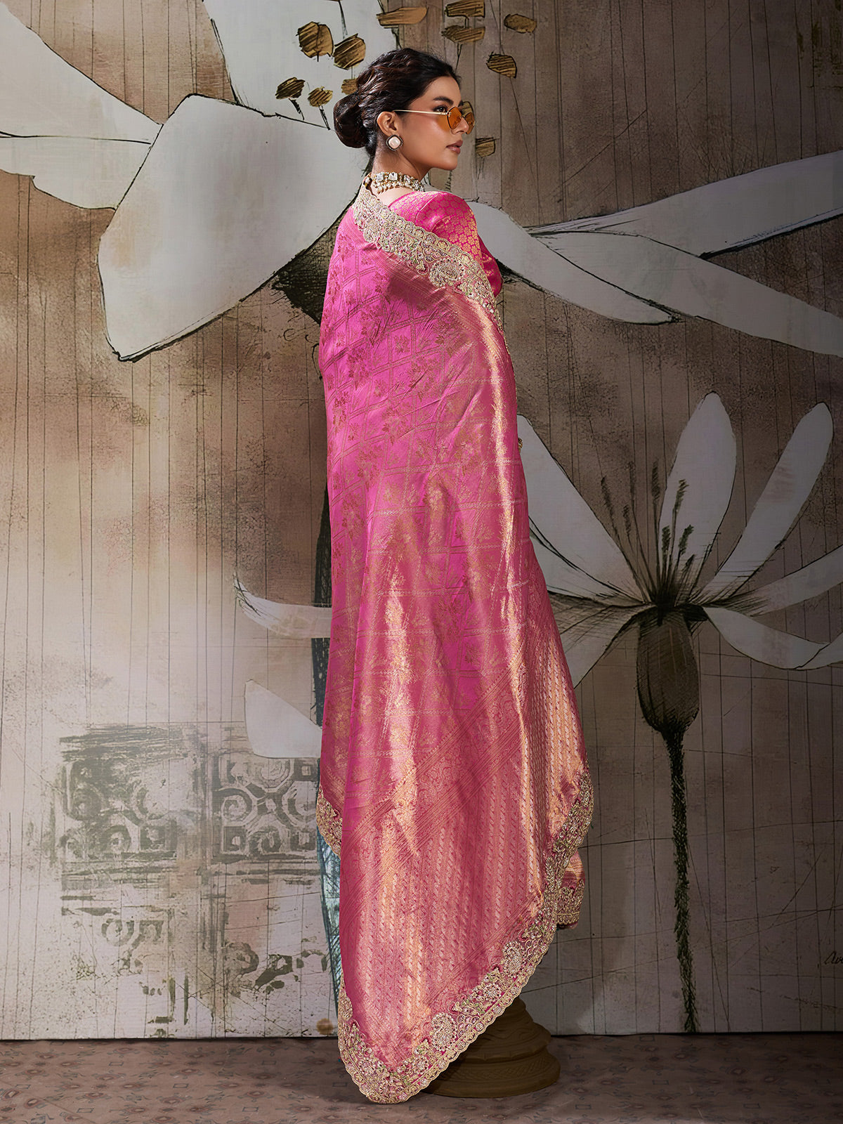 Pink regal banarasi jacquard silk party saree