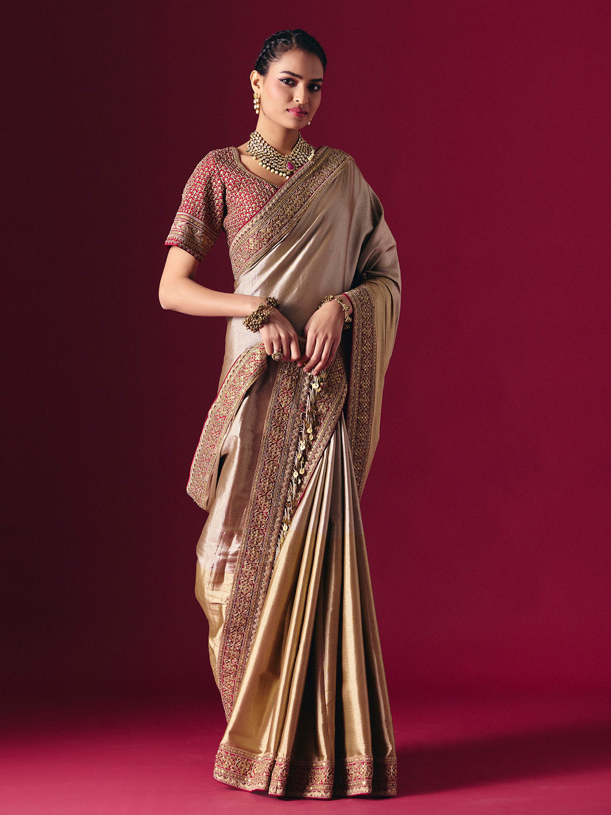 Gold tissue silk zardosi festive ready saree