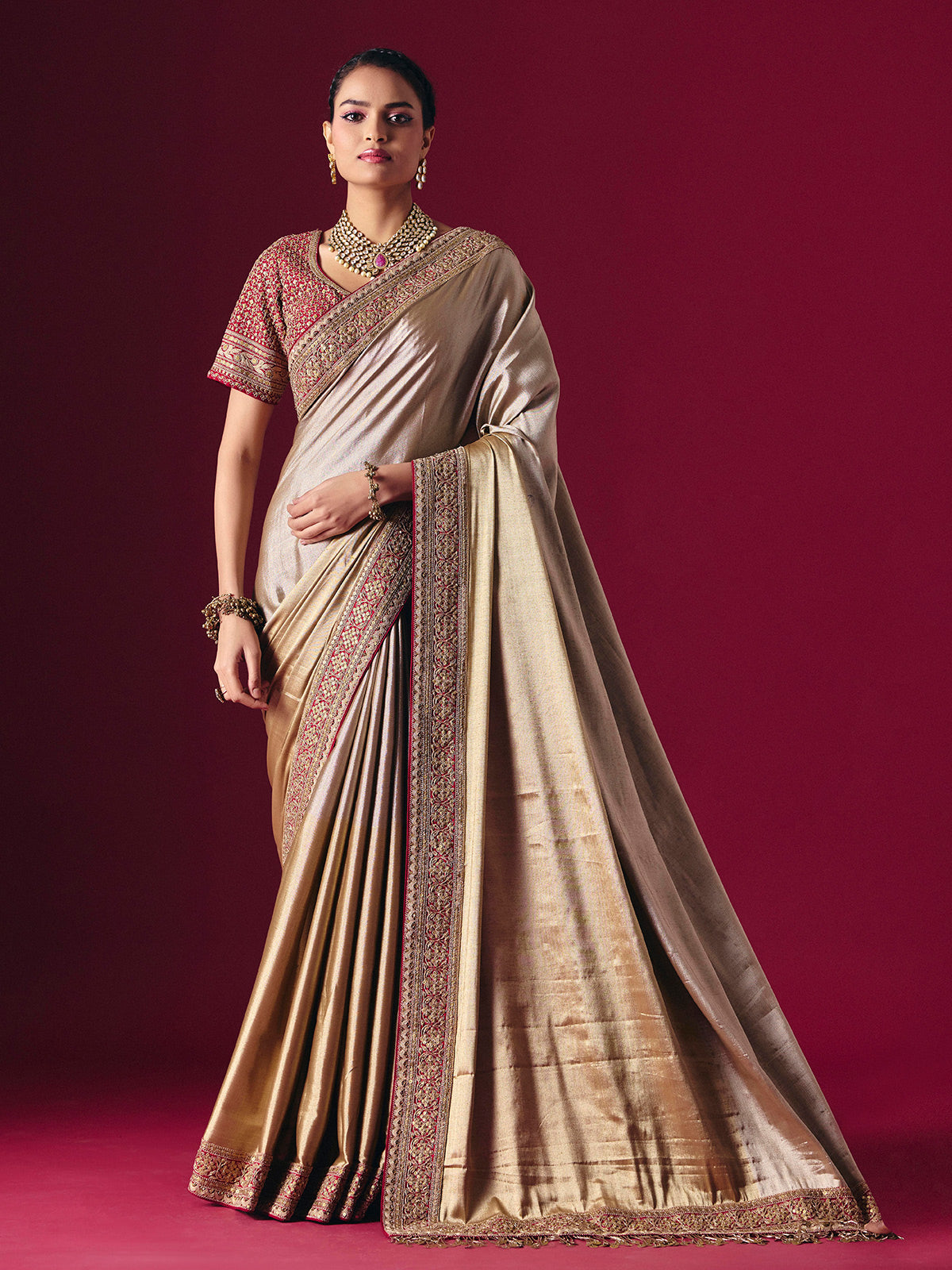 Gold tissue silk zardosi festive ready saree