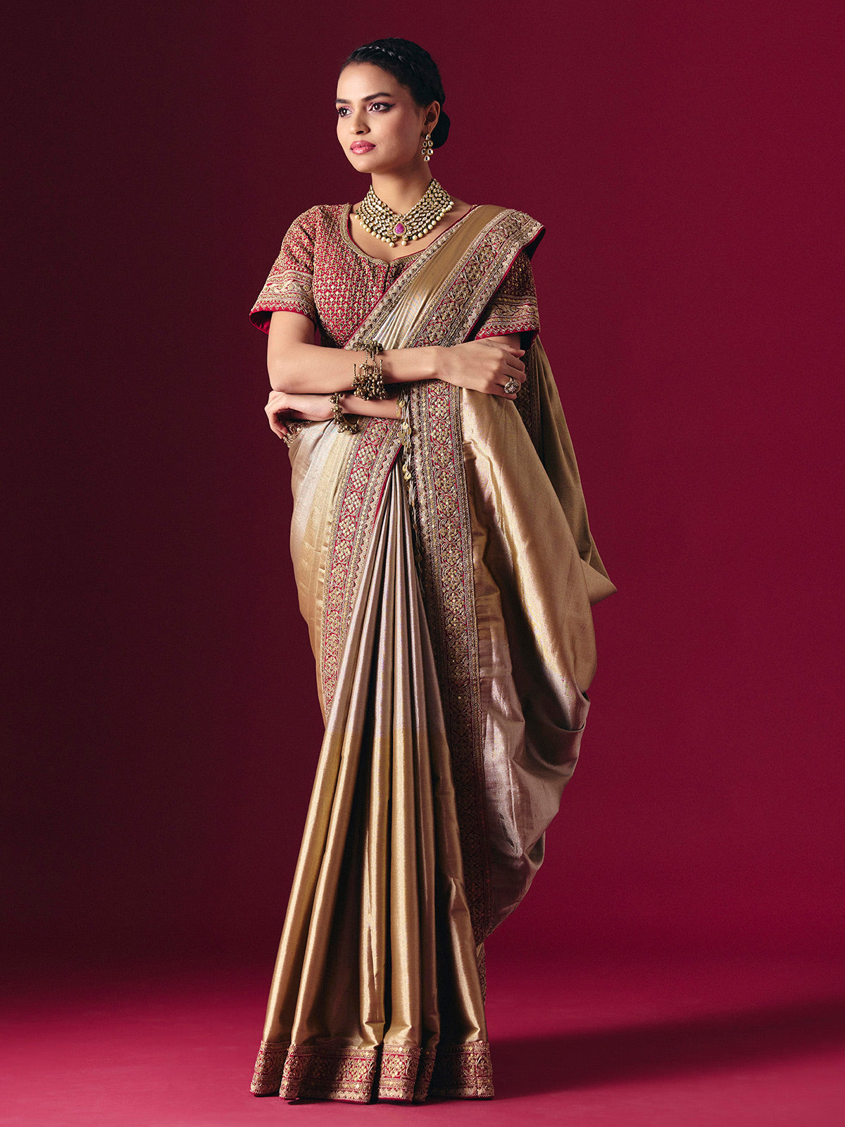 Gold tissue silk zardosi festive ready saree
