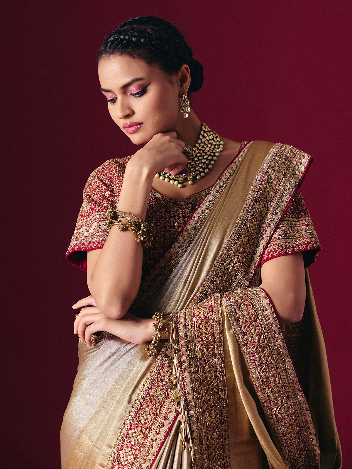 Gold tissue silk zardosi festive ready saree