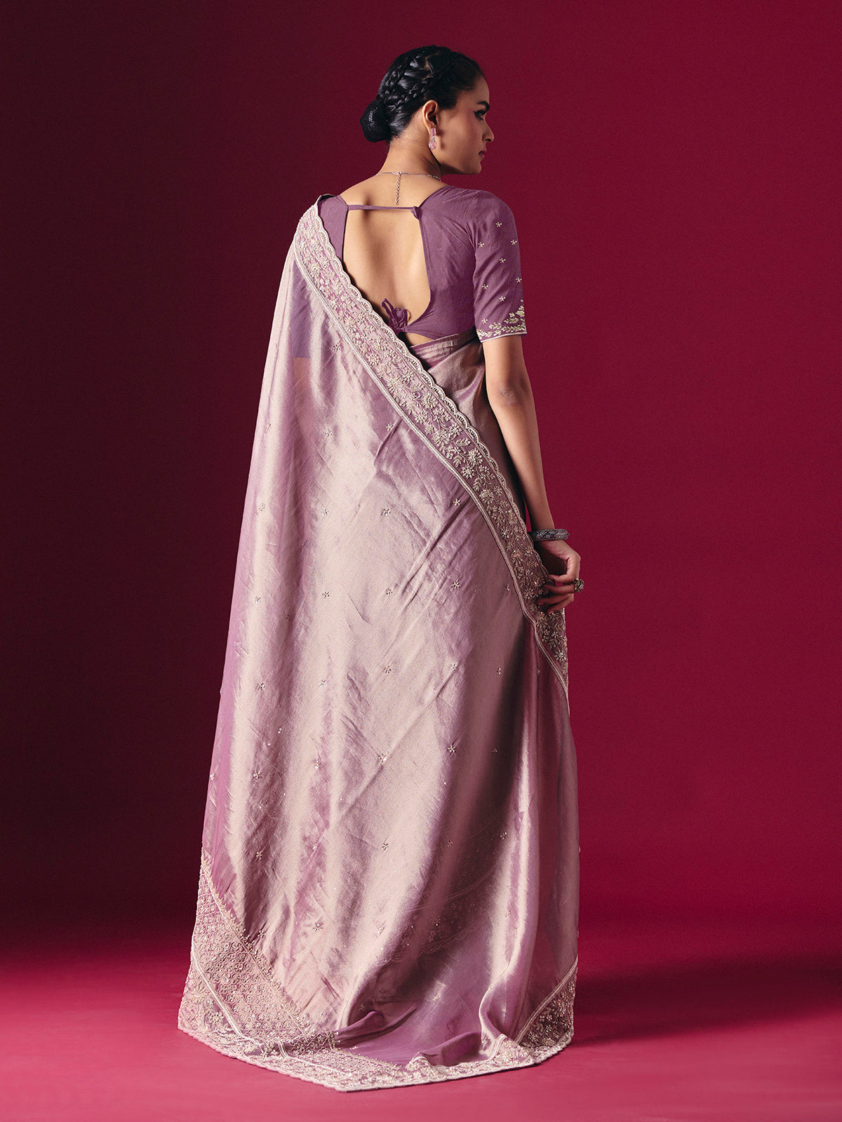 Grey tissue silk embellished festive saree