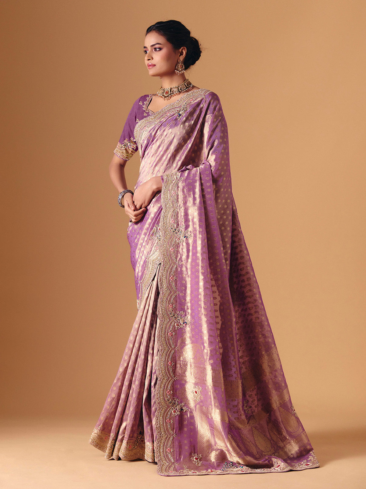 Purple dola silk designer occasion saree