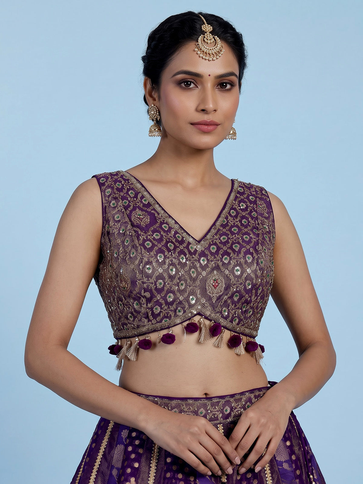 Purple banarasi silk festive lehenga choli with dupatta