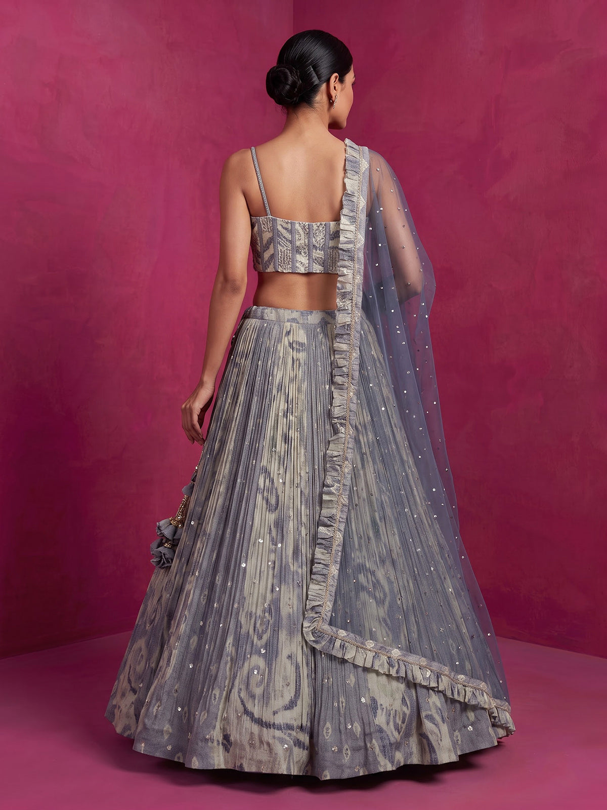 Designer stone blue silk lehenga choli with dupatta