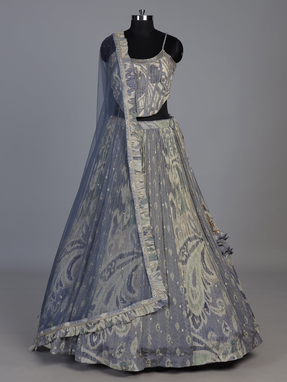 Designer stone blue silk lehenga choli with dupatta