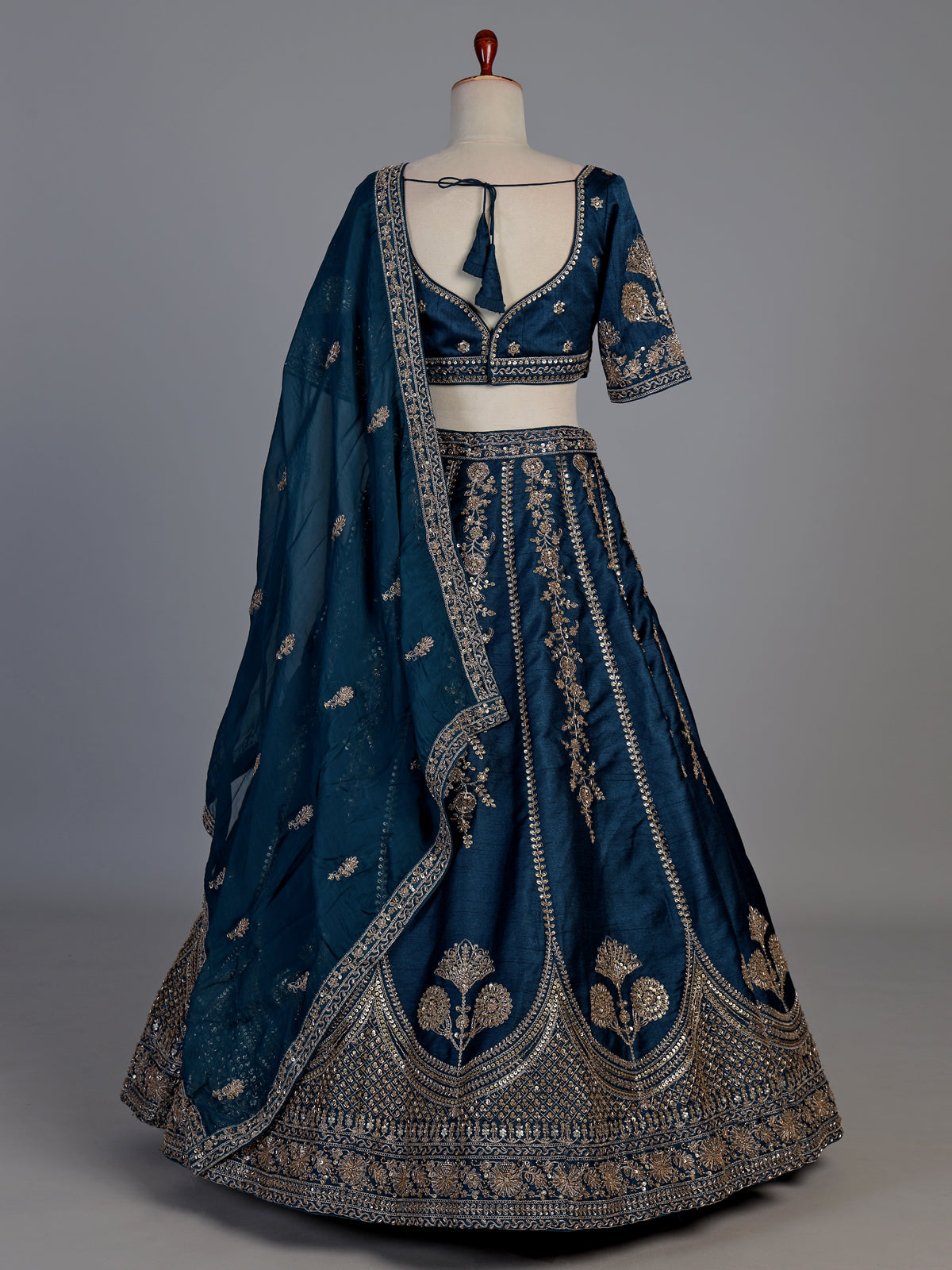 Peacock blue raw silk festive lehenga choli