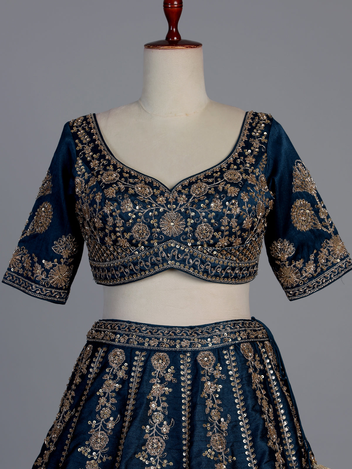 Peacock blue raw silk festive lehenga choli