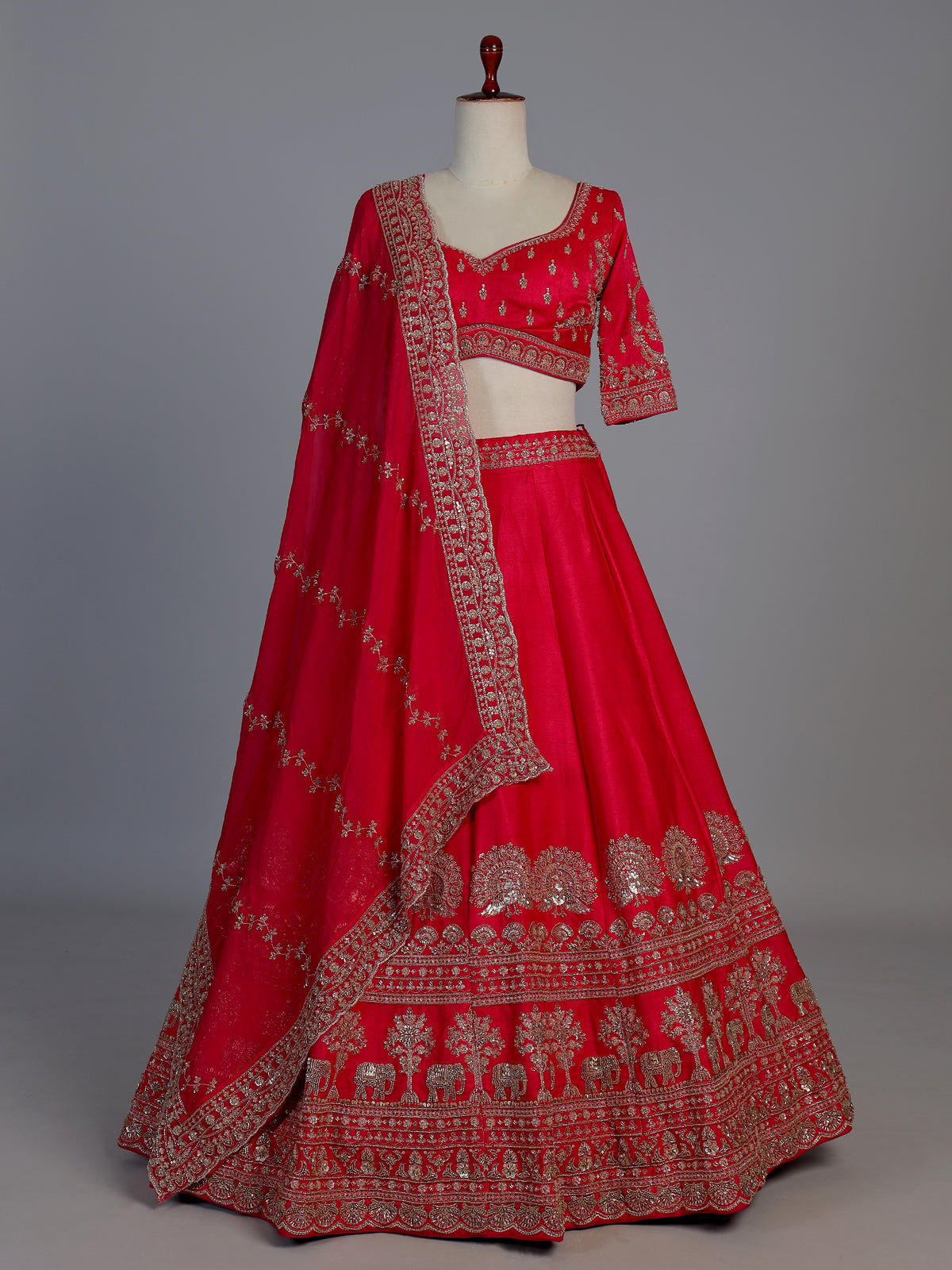 Rani pink raw silk festive lehenga choli