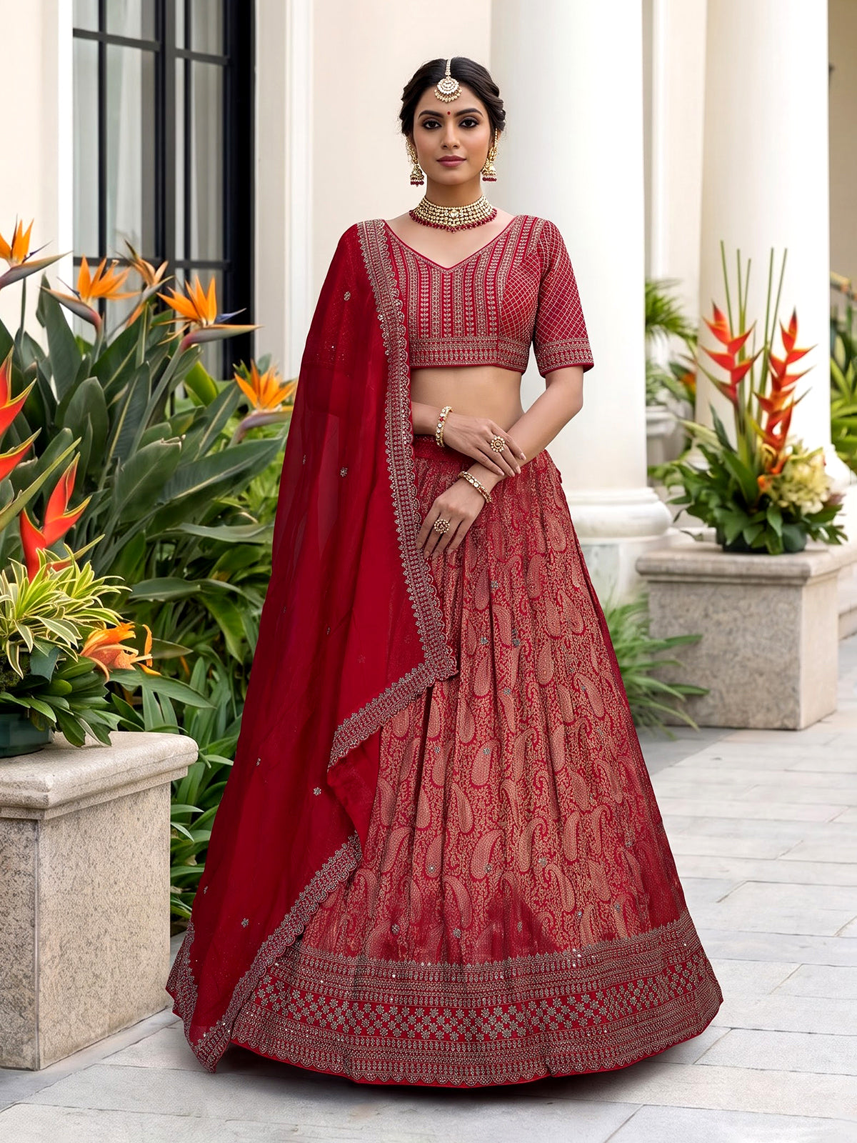 Rani pink silk bridal lehenga choli with dupatta