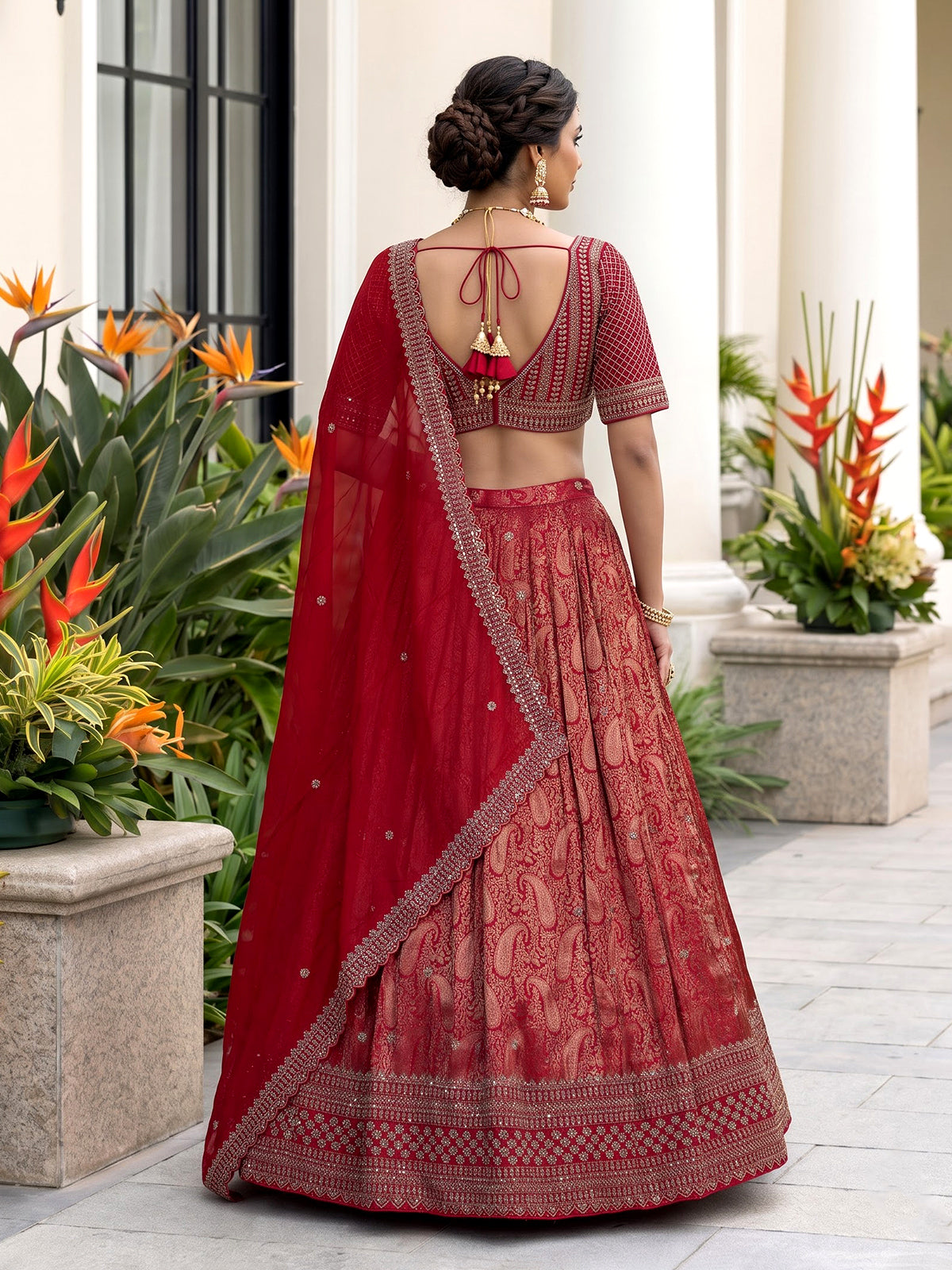 Rani pink silk bridal lehenga choli with dupatta