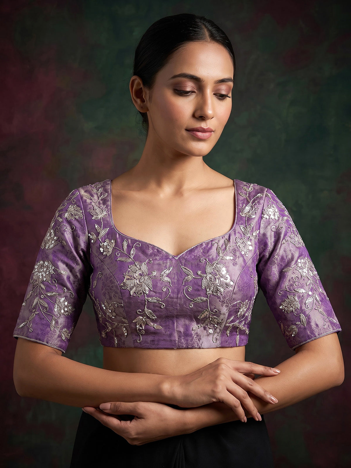 Lavender purple shaded silk unstitched designer lehenga choli with dupatta