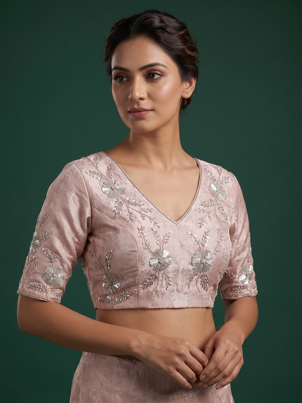 Elegant peach silk unstitched lehenga choli with dupatta