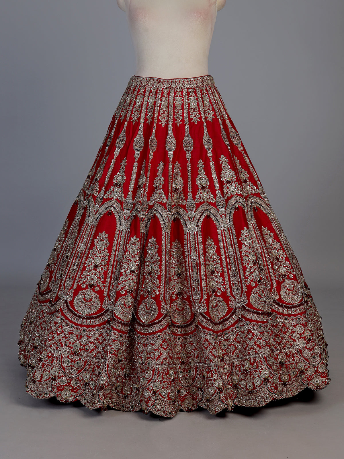 Designer red raw silk unstitched bridal lehenga choli with double dupatta