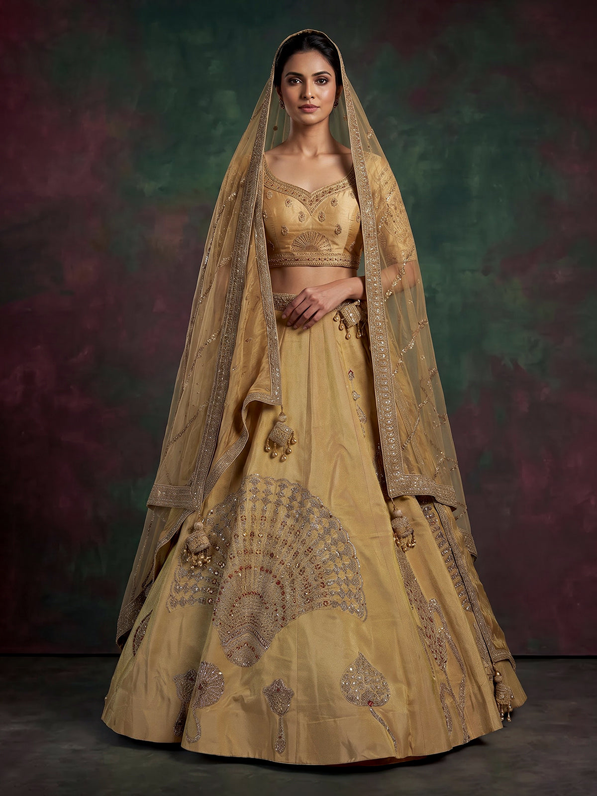 Royal golden silk unstitched lehenga choli with double dupatta
