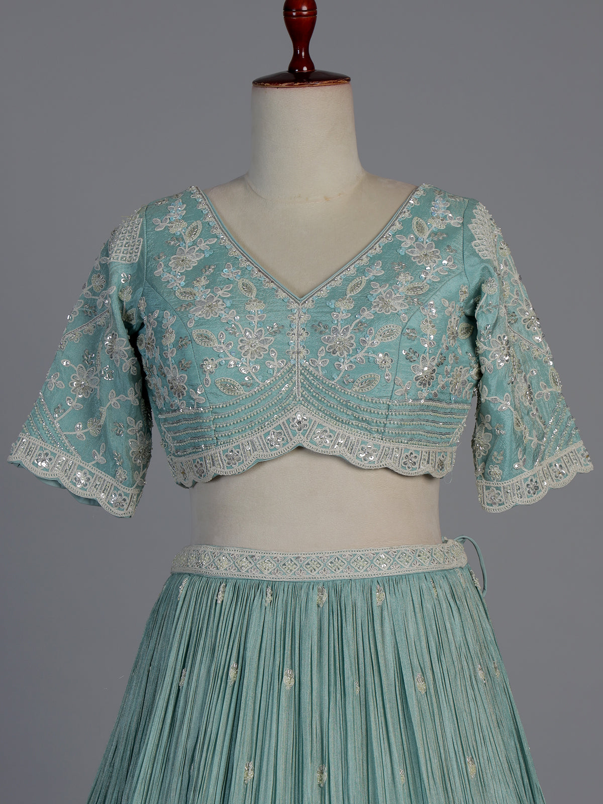 Sky blue silk embellished designer lehenga choli with dupatta