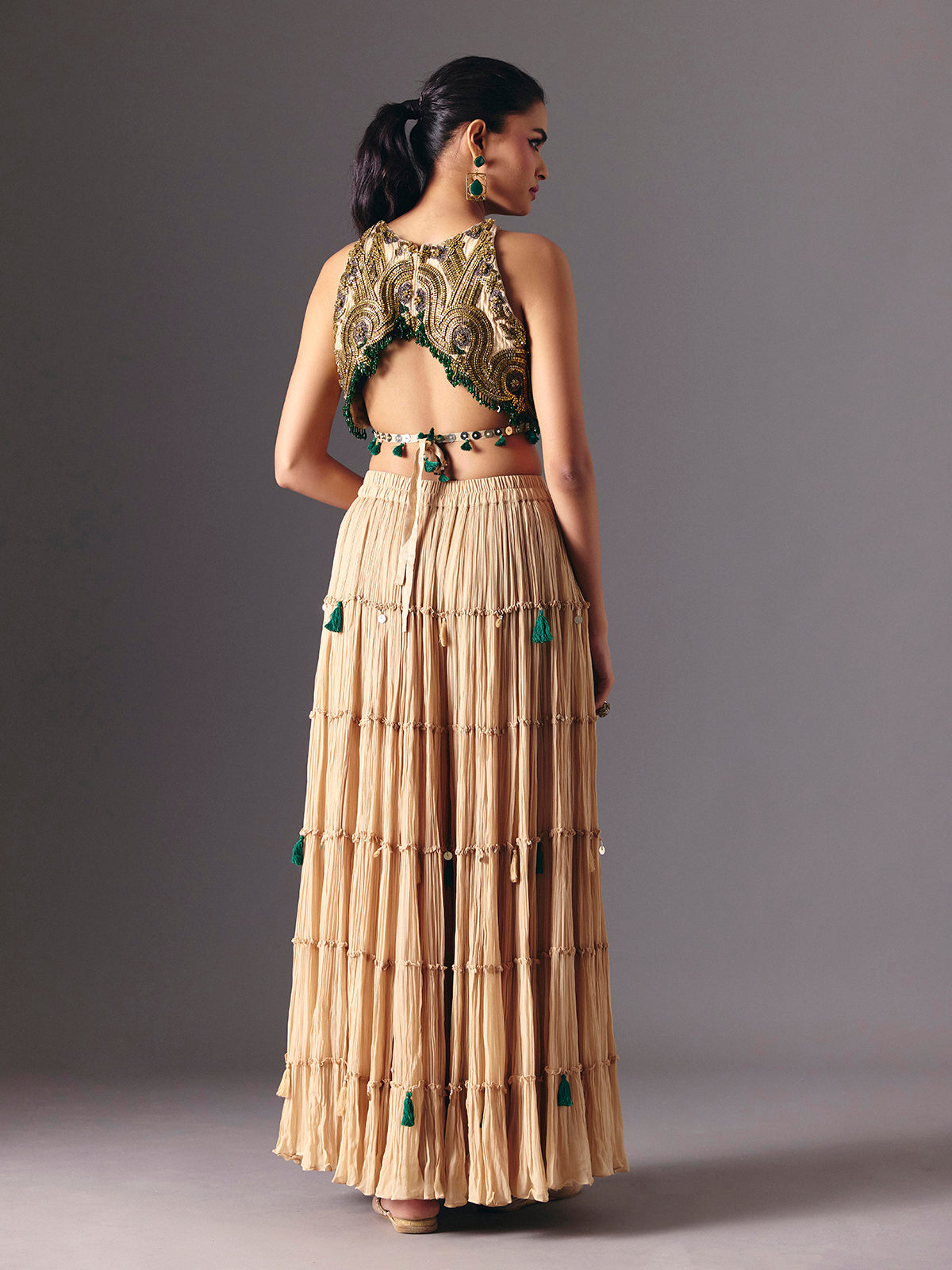 Beige chiffon designer palazzo salwar suit for festive wear