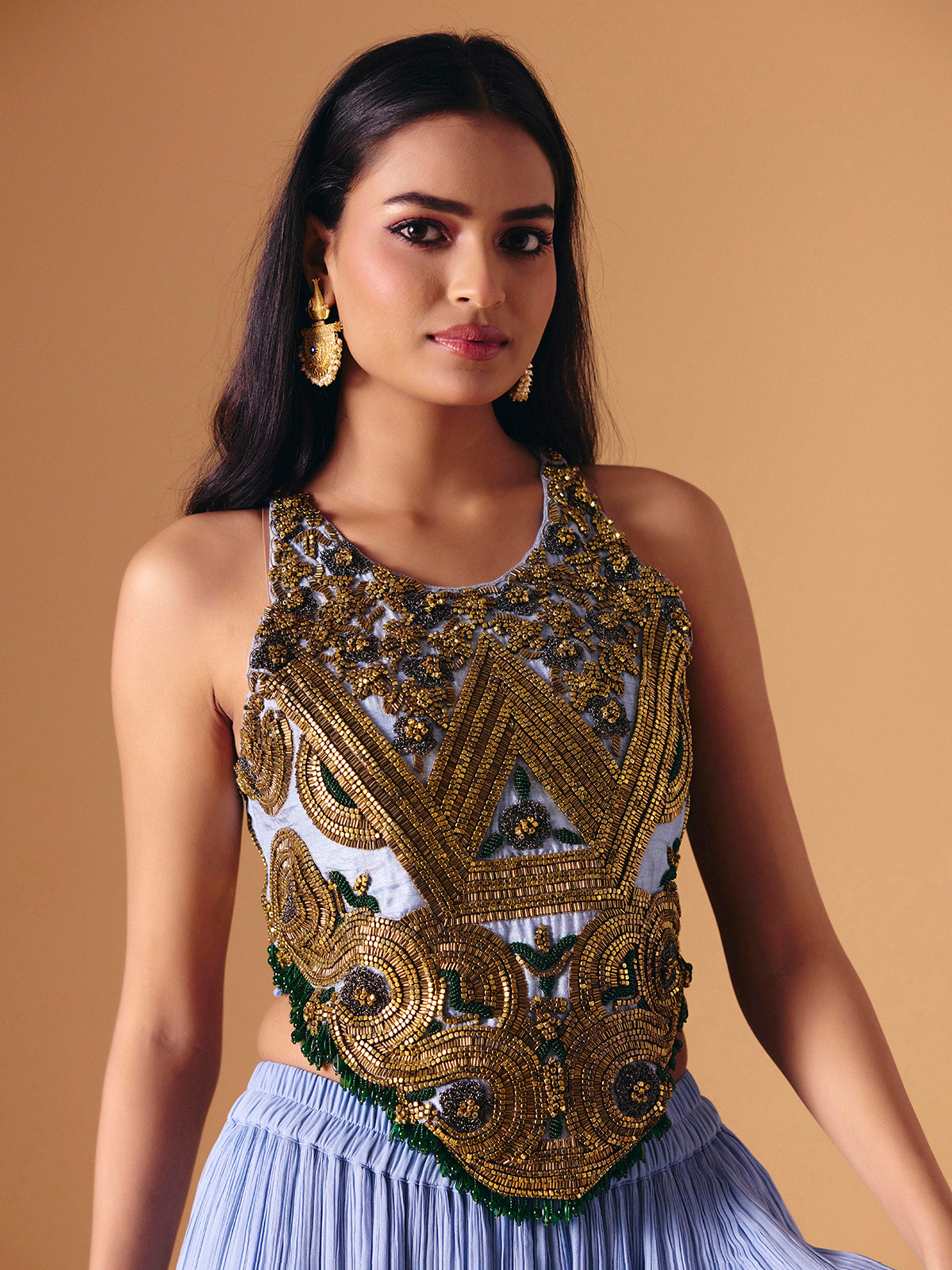 Lavender chiffon designer palazzo salwar suit for reception wear