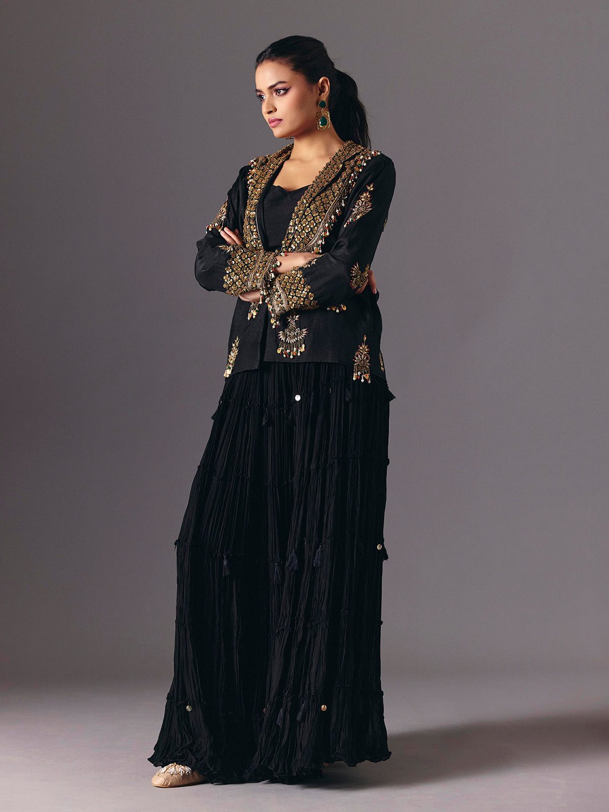 Black designer indo western palazzo party wear palazzo suit
