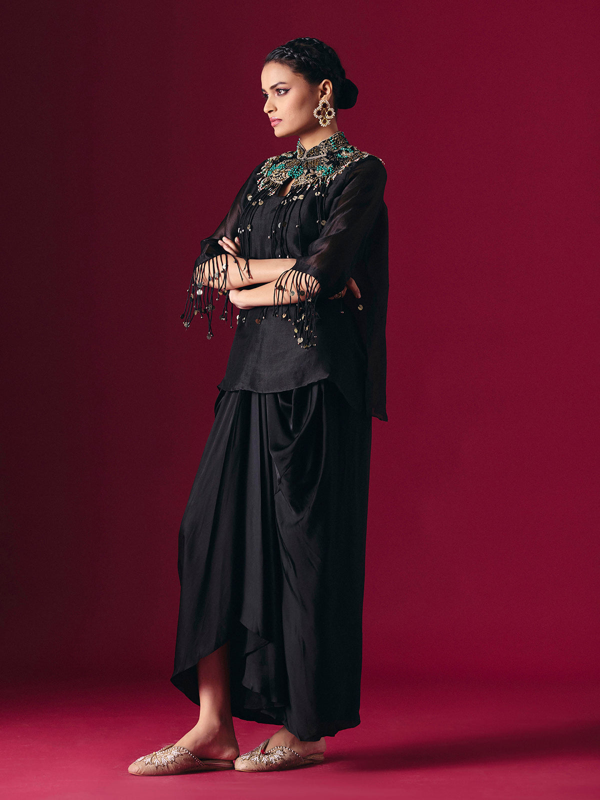Black tissue silk indo western party wear salwar suit