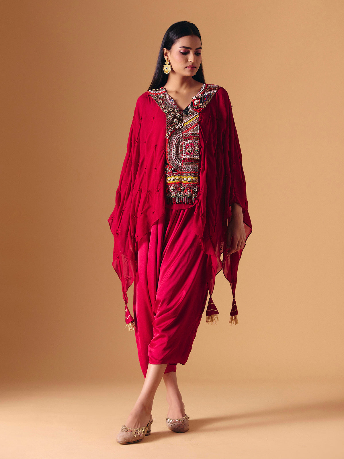 Maroon designer indo western crepe salwar suit