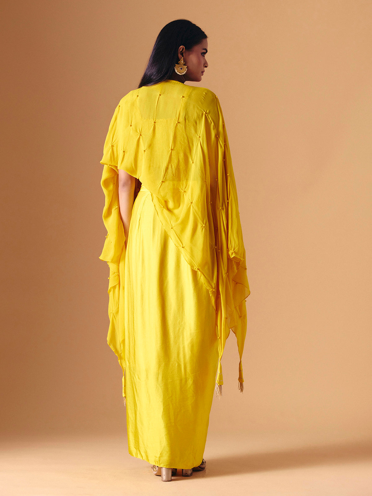 Yellow designer Indo western crepe georgette salwar suit for women