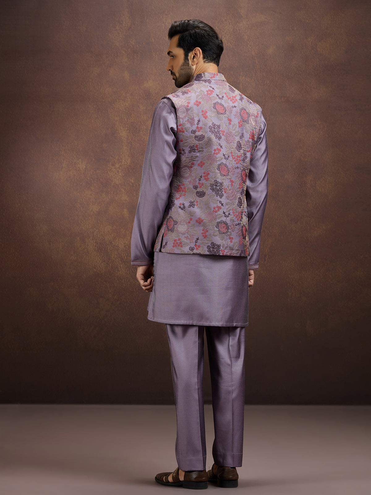 Purple classic jacquard silk waistcoat set