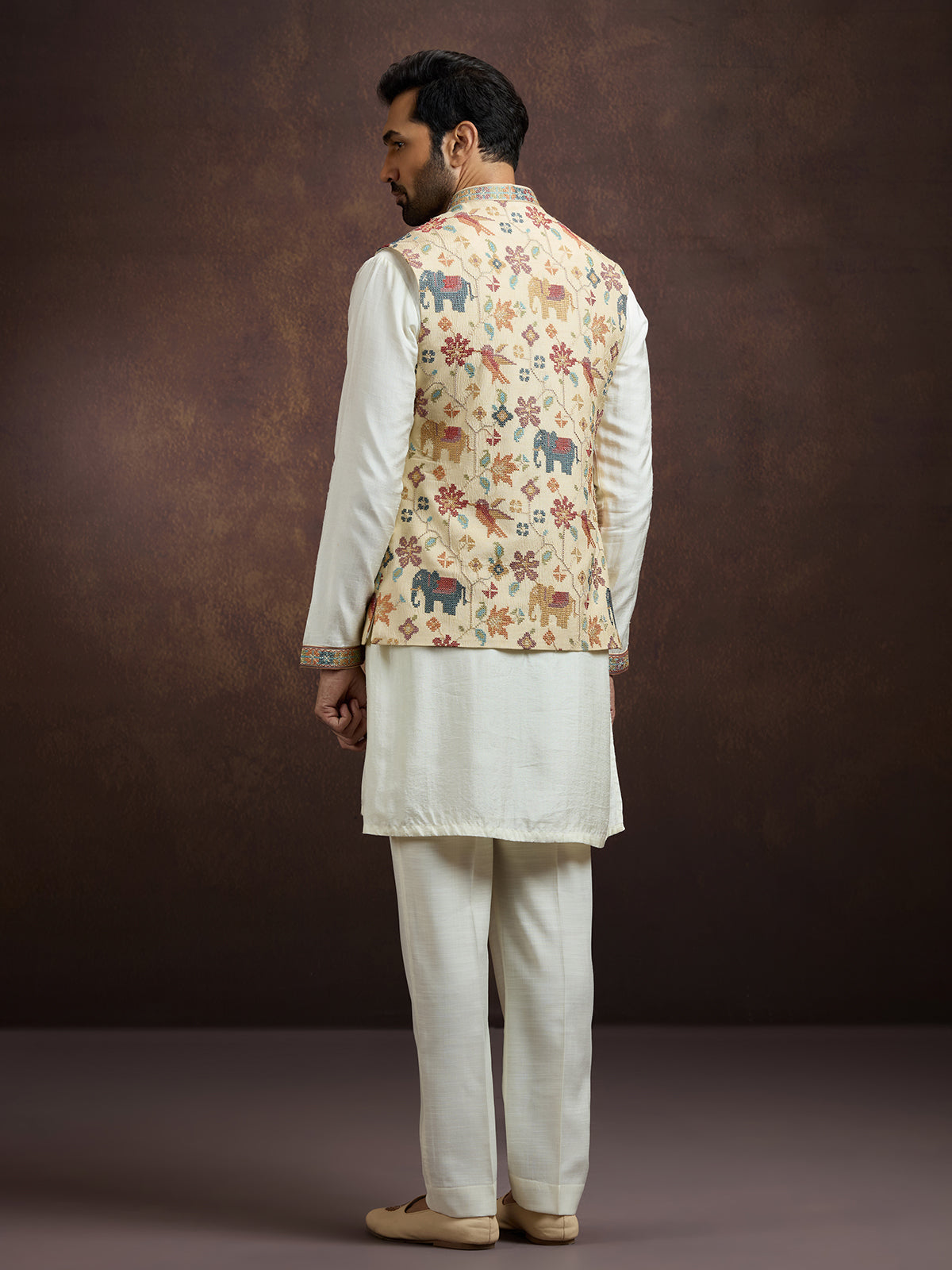 Off white heritage silk waistcoat set