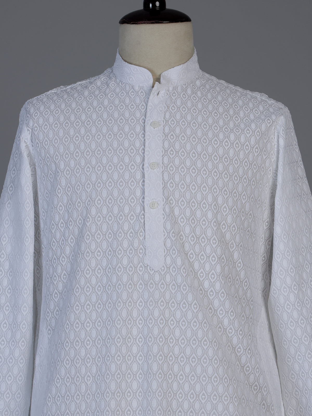 White cotton thread work festive kurta suit for men