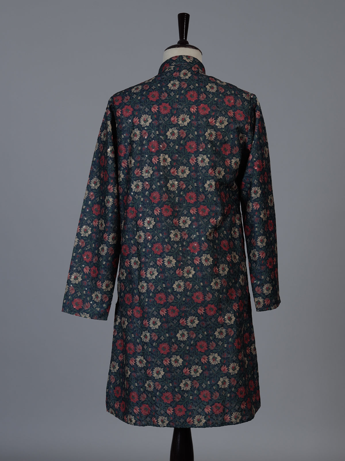 Blue cotton silk floral festive kurta suit for men with sequin accents