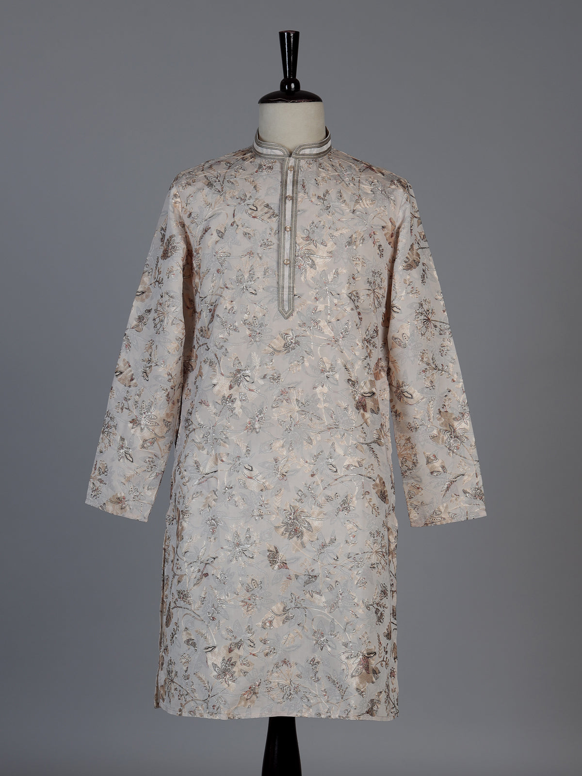 Cream floral printed cotton blend festive kurta suit for men