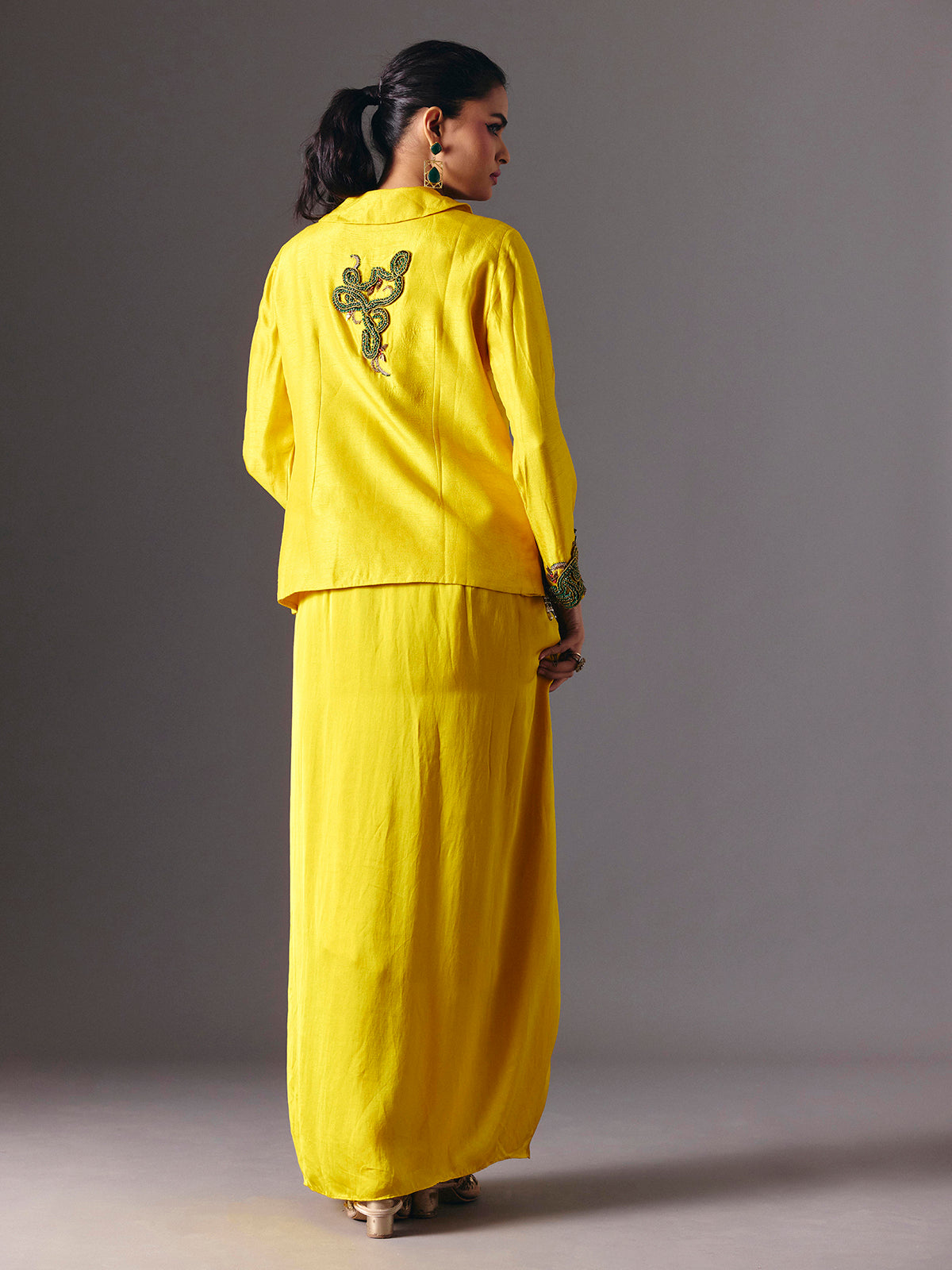 Yellow silk indo western festive wear salwar suit for women