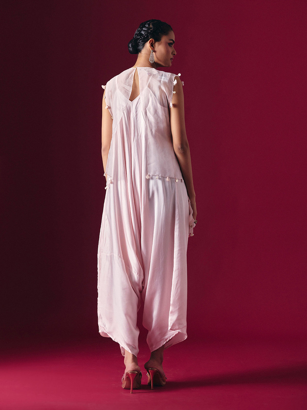 Light pink tissue silk indo western dhoti suit