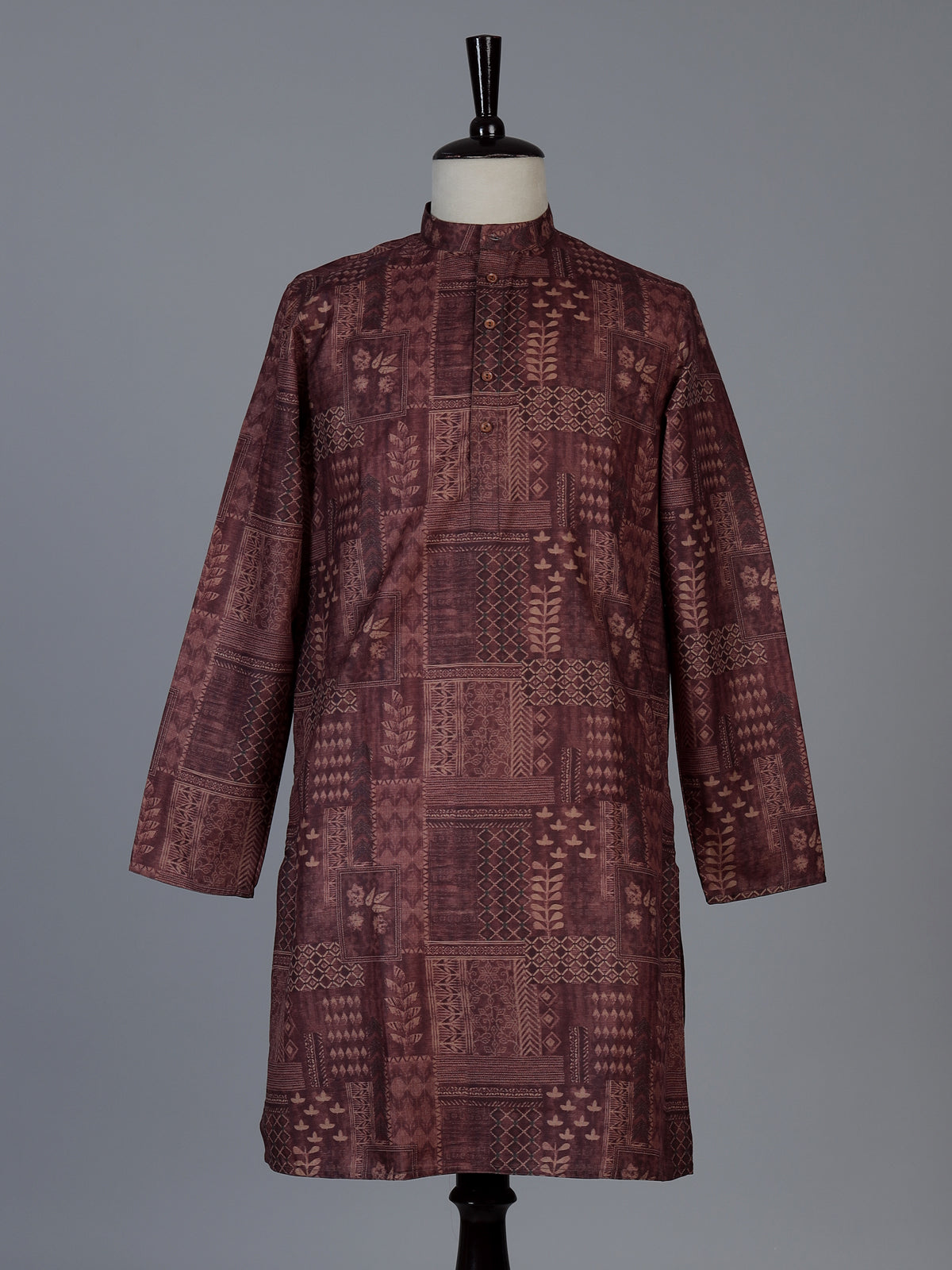 Wine printed cotton silk festive kurta suit for men with elegant styling